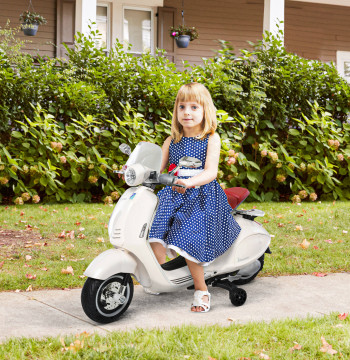 Mota Elétrica Vespa com Faróis Música 2 Rodas Auxiliares para Crianças acima de 3 Anos Mota Elétrica Infantil 108x49x75 cm Branco