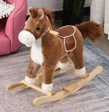 Cheval Swing pour les enfants de plus de 36 mois Cheval Swing pour les cheveux doux avec musique Relinchos Sons de Cooster Mouth et Tail Meubles 65x32.5x61 cm Marron
