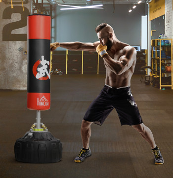 Sac de boxe en sac de boxe pour adultes avec grande base remplie de sable et eau Ø60x180 cm noir et rouge