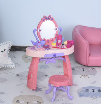 Penteadeira com banquinho Função de música Luzes para crianças acima de 3 anos Inclui 29 peças penteadeira de brinquedo infantil 49,5x23,5x69,5 cm rosa