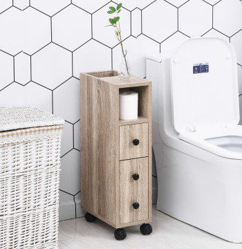 Armadio da bagno mobile ausiliario per lo spazio Ridotto con ruote Armadio aperto e cassetto 18x30x68,5 cm Legno