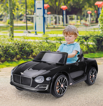 Bentley GT elétrico licenciado para crianças acima de 3 anos, 2 velocidades com controle remoto farois musica preto