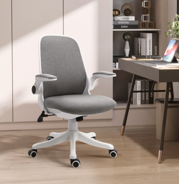 Cadeira de Escritório Giratória Função de Inclinação Altura Ajustável Ergonômica com Apoio de Braço Elevavel Carga 120 kg 62,5x60x94-104cm Cinza