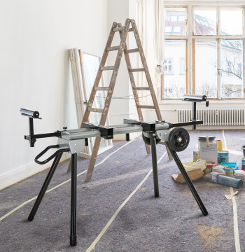 Soporte universal para sierra plegable con distancia de trabajo ajustable, fácil de transportar y almacenar 123,5-245x73x96 cm Negro