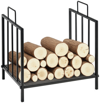 Mensola in legno per camino tradizionale Stoccaggio in legno con maniglie Alto design 44.5x33x46,5 cm Nero