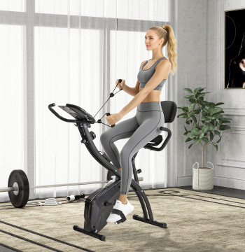 Bicicleta ergométrica dobrável ajustável em altura e resistência com tela LCD e assento com encosto 51x97x115 cm Preto