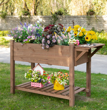 Horta Vertical com Prateleira Horta Elevada de Madeira Maciça para Cultivo de Flores Verduras Ervas 123x54x74cm Marrom