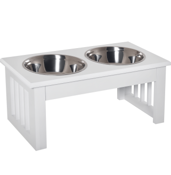 Comedouro Elevado para perros con soporte y 2 Tigelas Amovibles de acero inoxidable Alimentador para animales de estimación 44x24x15 cm Blanco