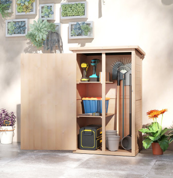 Armoire de jardin en bois 75x56x115cm Cabinet de jardin pour outils avec 3 étagères intérieures Porte avec serrure et bois d'asphalte