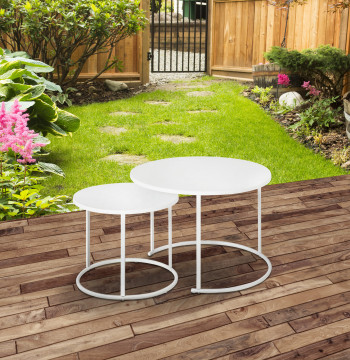 Conjunto de 2 Mesas de Centro Mesas laterales Redondas de Metal para Sala Jardín Carga máxima de 25 kg Φ70x50 cm Blanco