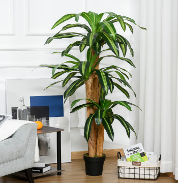 Planta Artificial Decorativa Dracaena con Pote Árbol Sintética 66 Hojas para Jardín Varanda Oficina Sala Ø20x160 cm Verde