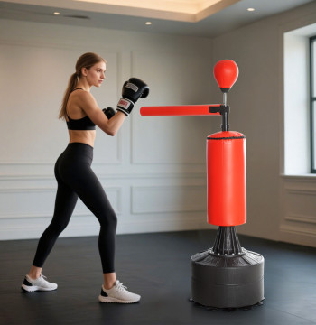 Punching Ball de Boxeo con altura ajustable con Barra Giratoria 360° y Base Rellenada Punching Ball para Boxeo 88x48x155-205 cm Negro y Rojo
