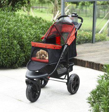 Chariot pliable avec 3 roues Ceintures de sécurité et panier de rangement 109,5x54.5x106.5 cm Rouge et noir