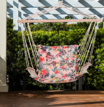Chaise Rouge Suspendue avec Coussin de Support de Timbre Floral pour Chaise Tête Réseau Swing pour Intérieur et Extérieur Charge maximale 105kg 100x106cm Multicolore