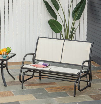 Balançoire à deux places Chaise à bascule de jardin Tube métallique et tissu pour l'extérieur max. 200 kg 120x70x85 cm Crème