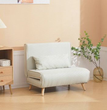 Pole 3 en 1 Canapé lit simple pliable avec dossier réglable en 6 Positions et coussin pour dorme Chambre Charge de bureau 350 kg 94x78x80 cm Beige Claro