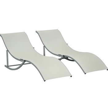 2 chaises longues ergonomiques en forme de S avec structure en aluminium Textile pour terrasse piscine et balcon 165x61x63 cm Beige