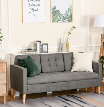Sofá de 3 plazas acolchoado con 3 almohadas y apoyos de brazo Espacio de almacenamiento Estilo moderno para la sala de estar Habitación 166,5x62x82 cm gris