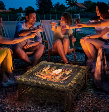 Braseiro 76x76x47 cm Multifuncional 3 en 1 Cuadrado Nuevo Estilo Balde de hielo para calefacción Terrazo Jardín Negro
