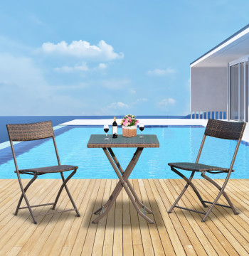 Conjunto de 3 Piezas de Rattan Conjunto de 2 Sillas y Mesa para Pátio Varanda Jardín Dobrable Dibujo Trançado Elegante Mesa de 60x60x72 cm Cor Marrom
