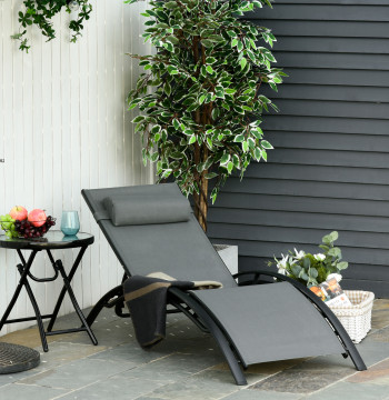 Espreciadora Reclinable con Encosto Ajustable en 5 Posiciones y Apoyo de Cabeza Removible Acolchoado Aluminio Textilene para Varanda Terraço Jardín 171x64x82 cm Ciza