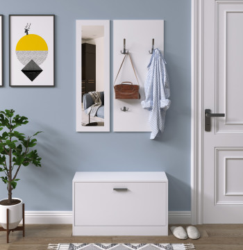 Mobile Input Cabinet di 3 parti del gabinetto di ingresso con cabina a specchio e Shoemaker 80x27x46,5cm Bianco