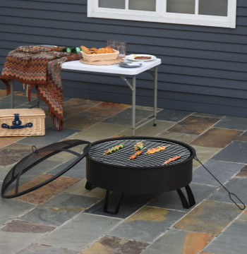 Braseiro externo Ø76 cm 2 en 1 con rejilla de cocina rejilla barbacoa Póker de fuego con tapón de malla negro