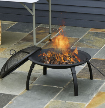 Reggiseno esterno Ø56 cm Fuoco portatile per riscaldamento balcone barbecue giardino con copertura di rete Nero