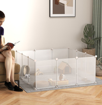 Recinto para Pequenos Animais Recinto Modular de Metal com 12 Painéis e 24 Conectores para Coelhos Porquinhos da Índia 105x105x45 cm Branco