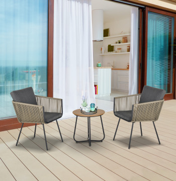 Mobili da giardino Set 3 parti della tavola rotonda e 2 poli con cuscini imbottiti Terrazza patio grigio e marrone