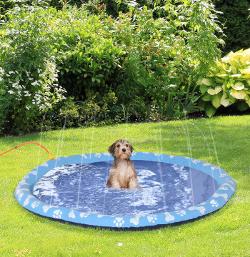 Tapis d'eau avec pulvérisateur Ø150 cm Tapis anti-splash Piscine portable pour chiens bleus