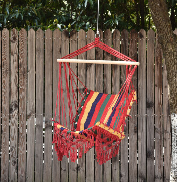 Silla de red suspendida de tela de algodón poliéster Carga de 120 kg Poltrona suspendida para terraza interior al aire libre 100x60x100 cm Multicolor