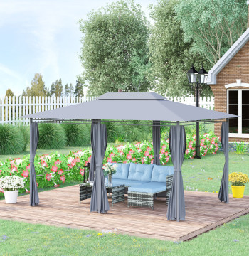 Pergola da giardino con struttura in acciaio soffitto Doppia 6 tende Laterali 8 fori di drenaggio 300x400x280 cm Grigio