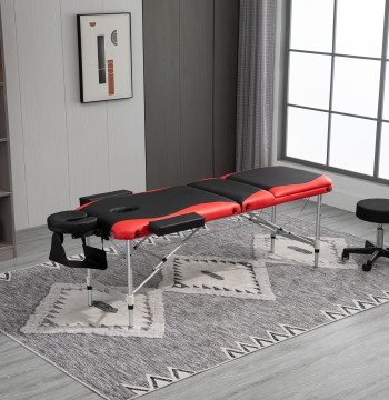 Marquesa de masaje plegable y portátil Mesa de masaje con altura ajustable Apoyo a la cabeza y apoyo para los Brazos 215x60x61-84 cm Negro y Rojo