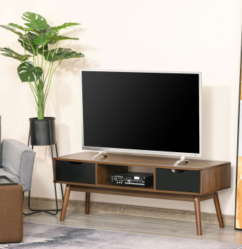 Soporte de TV Mesa de la sala de estar para TV de 50 "con 2 cajones y compartimento abierto Estilo Moderno 122x39x46 cm Marrom