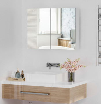 Cabinet Salle de bain avec miroir Cabinet mural pour salle de bains avec 2 portes 3 Shears Intérieur Style moderne 80x15x60 cm Purple Light