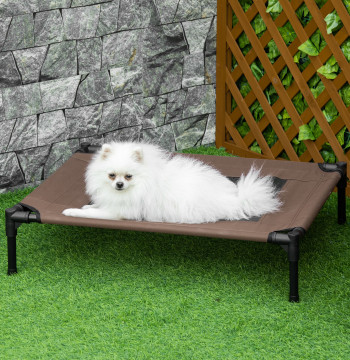 Lit d'animal Lit haut pour chiens de chat Tissu portable Transpirable pour l'intérieur extérieur 76x61x18cm Marron
