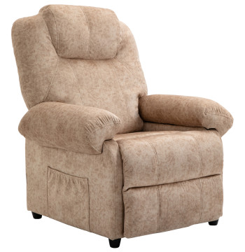 Poltrona Relax Reclinável Poltrona para Sala de Estar com Apoio para os Pés Retrátil Encosto Alto Bolso Lateral Acolchoado Grosso 88x91x108 cm Bege