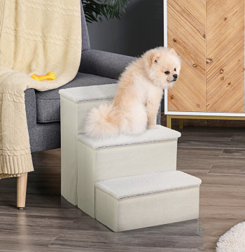 Scala per gli animali stimati a 3 passi pieghevoli con Tampa e Scala di spazio di stoccaggio per cani da gatti piccoli per divano letto 40x54x48cm Bianco