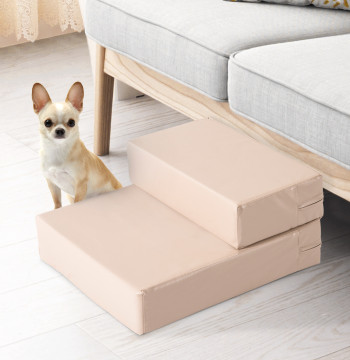 Étable pour animaux de compagnie 2 Étape 2 en 1 Lit pour chien de chat Rembourrage PU amovible et lavable avec fermeture éclair 45x39x20cm Beige