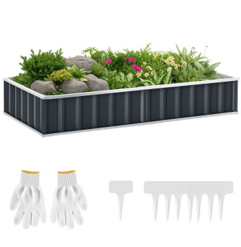 Steel Planting Box Include guanti scatola rettangolare per piantare e fiori per terrazza esterna balcone 174x90x30 cm Grigio