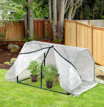 Jardin Greenhouse Terrace 100x70x60cm Petite serre avec fermeture éclair pour les cultures végétales Fleurs Acier Structure Couverture PE Blanc