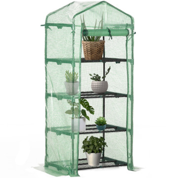 Estufa de Jardín con 4 Prateleiras y Cobertura de PE Estufa de Acero para Cultivo de Plantas Flores 70x50x160cm Verde