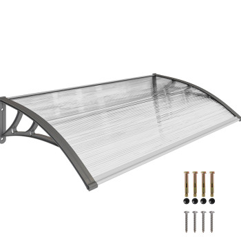 Protection Marquise 110x60cm Marquise extérieure pour portes et fenêtres contre le soleil et la pluie avec PP Support Polycarbonate Gray