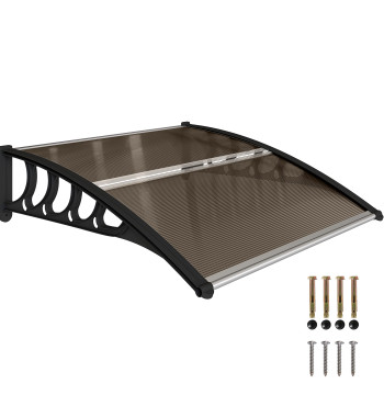Marquise para Portas e Janelas 103x96,5x27 cm Marquise com Proteção para Sol e Chuva com Painéis de Policarbonato Preto e Marrom