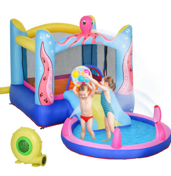 Château gonflable avec trampoline à diapositives et piscine pour les enfants de plus de 3 ans comprend sac de transport gonflable et intérieur et extérieur 360x175x180cm multicolore