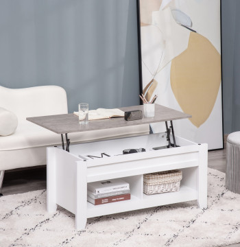Tavolo centrale con tavolino per il centro di seduta elevabile con 2 scomparti Sedile di imitazione aperto al tavolo rettangolare in marmo per il soggiorno 105x50x49cm Bianco