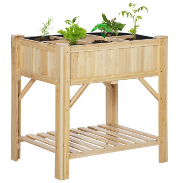Tavolo di coltivazione del giardino urbano di legno con 6 scomparti e scaffale inferiore per piante e fiori in giardino Terrazza esterna Capacità 80 kg 78,5x58x81 cm Colore naturale