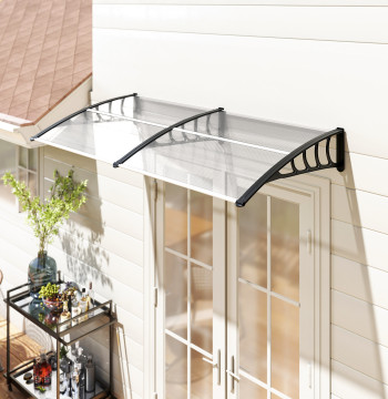 Marquise extérieure pour portes et fenêtres, auvent de protection contre le soleil et la pluie, avec couvercle en polycarbonate, barres en aluminium, transparent