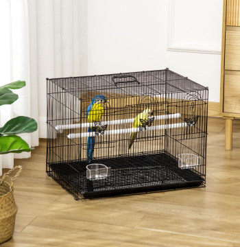 Gaiola para pájaros 60x41x41cm Gaiola con 2 Poleros y 3 Puertas para pájaros pequeños canarios negros